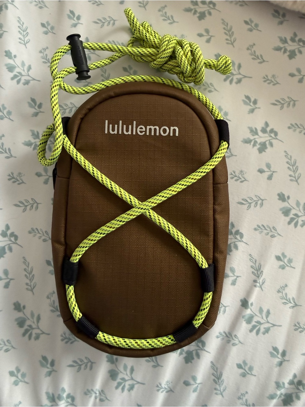 lululemon athletica Brown Crossbody Pouch with Neon Yellow Rope